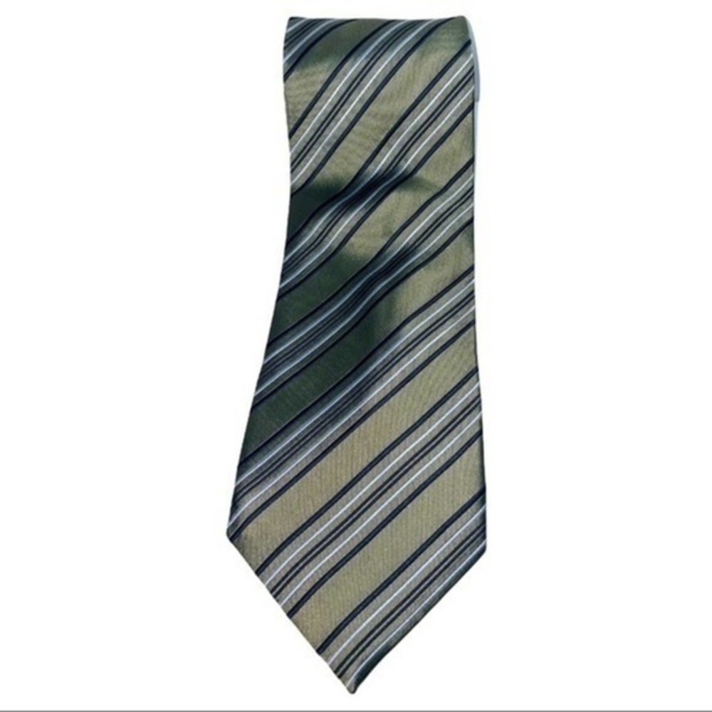 Tasso Elba Olive Green w/ Navy & Light Blue Striped Tie